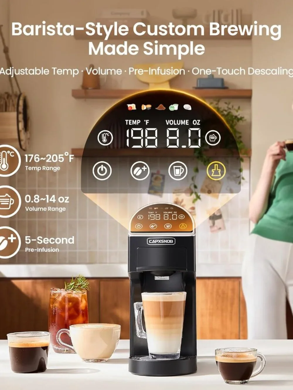 Magician2 Mini 5-in-1 Coffee Maker & Machine for Pods & Grounds, LED Touch